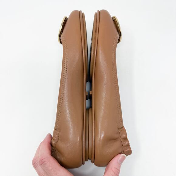 NWOB Tory Burch Tan Leather Minnie Travel Ballet Flats Size 8.5 T Logo Detail - Picture 4 of 10